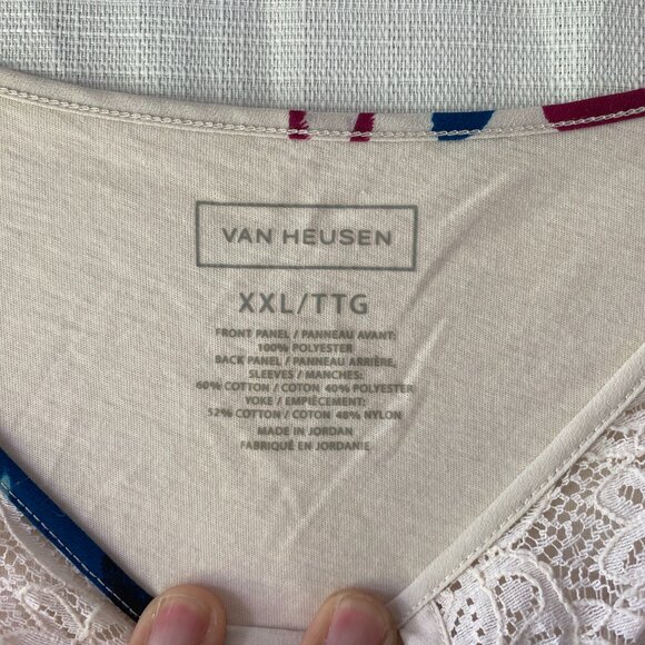 Gently Used Van Heusen Floral 3/4 Sleeve Blouse w/ Lace Yoke & Keyhole- Size XXL - Picture 5 of 8